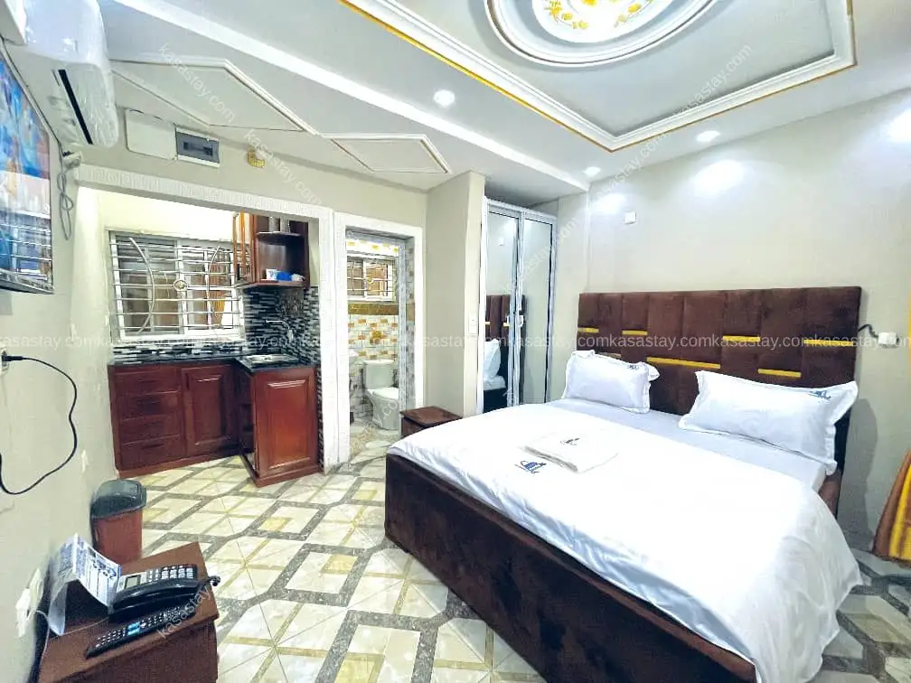 Chambre 007 de style continental, confortable et entièrement meublée, luxueuse et située dans un Tatam