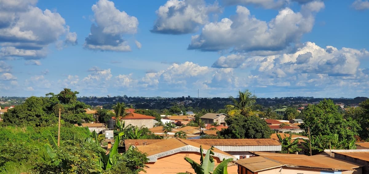 Aerial view of Douala with Bonamoussadi neighborhood